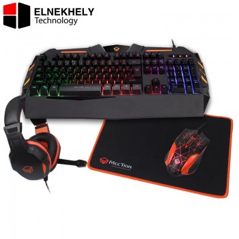 Meetion C500 4-in-1 Gaming Combo – RGB Backlit Wired Keyboard with 12 Shortcut Keys, 3200 DPI Adjustable Gaming Mouse, Large Mouse Pad & Stereo Headset with Microphone for PC Laptop Windows Mac – Black