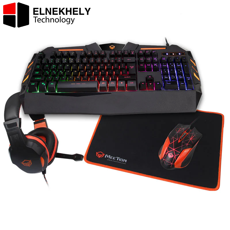 Meetion C500 4-in-1 Gaming Combo – RGB Backlit Wired Keyboard with 12 Shortcut Keys, 3200 DPI Adjustable Gaming Mouse, Large Mouse Pad & Stereo Headset with Microphone for PC Laptop Windows Mac – Black