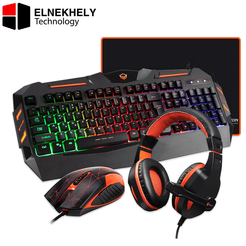 Meetion C500 4-in-1 Gaming Combo – RGB Backlit Wired Keyboard with 12 Shortcut Keys, 3200 DPI Adjustable Gaming Mouse, Large Mouse Pad & Stereo Headset with Microphone for PC Laptop Windows Mac – Black