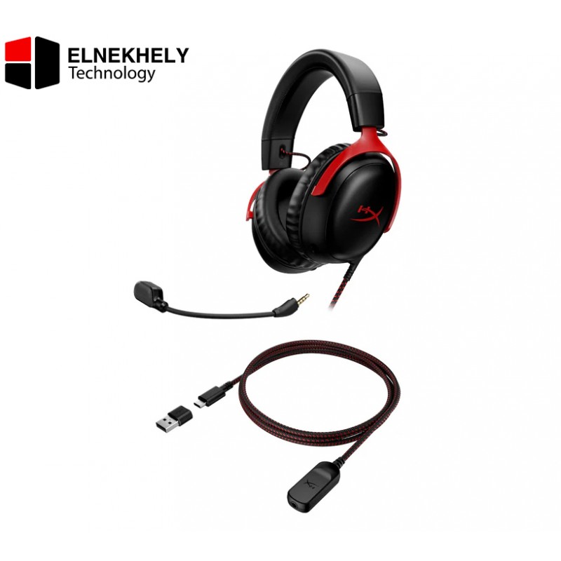 HyperX Cloud III Wired Gaming Headset – 53mm Angled Drivers, DTS Spatial Audio, Memory Foam Comfort, Ultra-Clear 10mm Mic, USB-C/USB-A/3.5mm, Compatible with PC, PS5, Xbox Series X|S – Black/Red