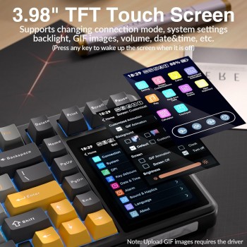 AULA L99 Tri-Mode Wireless Mechanical Keyboard (Raindrop Switches / 3.98" IPS Touchscreen / 75% Hot-Swap) - Grey & Yellow