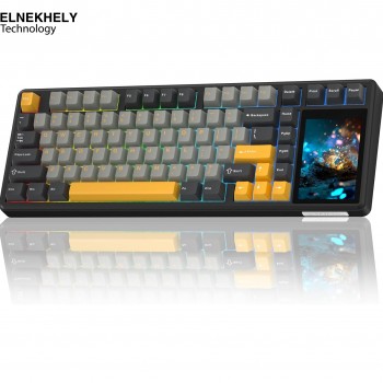 AULA L99 Tri-Mode Wireless Mechanical Keyboard (Raindrop Switches / 3.98" IPS Touchscreen / 75% Hot-Swap) - Grey & Yellow