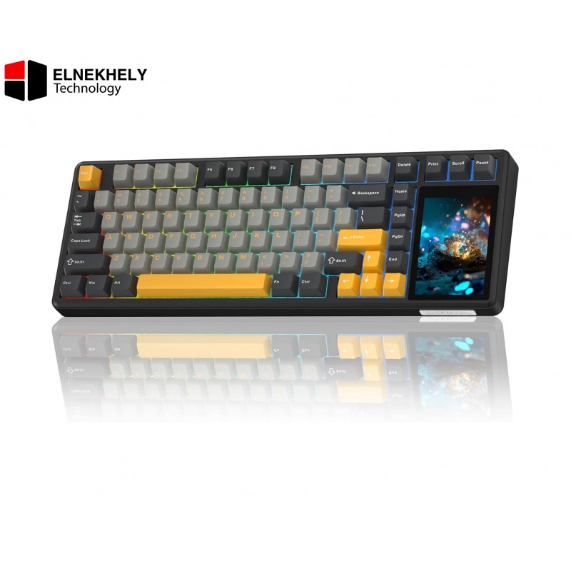 AULA L99 Tri-Mode Wireless Mechanical Keyboard (Raindrop Switches / 3.98" IPS Touchscreen / 75% Hot-Swap) - Grey & Yellow AULA L99 Tri-Mode Wireless Mechanical Keyboard (Raindrop Switches / 3.98" IPS Touchscreen / 75% Hot-Swap) - Grey & Yellow