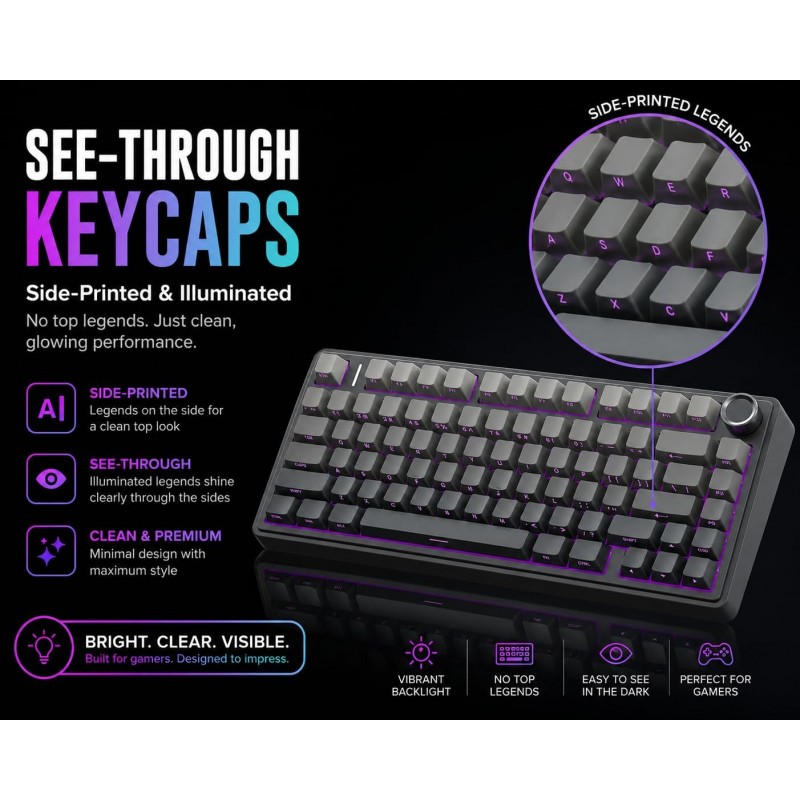 AULA F75 Tri-Mode Wireless Mechanical Keyboard (Reaper Switch / 75% Hot-Swap) - Gradient Grey