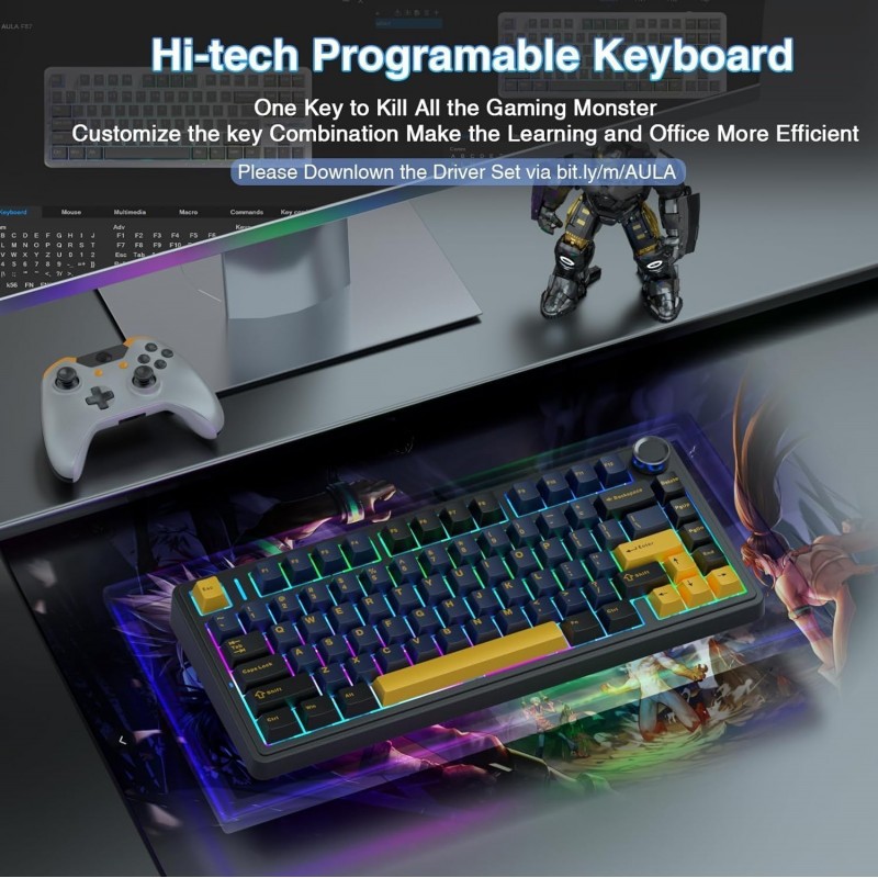 AULA F75 Tri-Mode Wireless Mechanical Keyboard (Reaper Switches / 75% Hot-Swap / 4000mAh) - Thunder Black