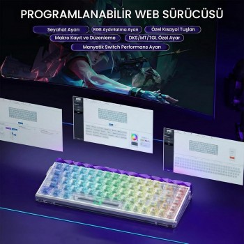 AULA HERO 68 HE Magnetic Switches Wired Gaming Keyboard (Silver Switch / 8K Polling Rate / Rapid Trigger) - Transparent White
