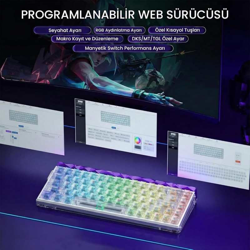 AULA HERO 68 HE Magnetic Switches Wired Gaming Keyboard (Silver Switch / 8K Polling Rate / Rapid Trigger) - Transparent White AULA HERO 68 HE Magnetic Switches Wired Gaming Keyboard (Silver Switch / 8K Polling Rate / Rapid Trigger) - Transparent White