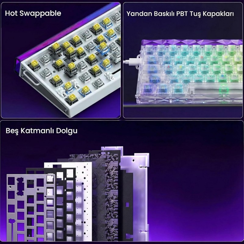 AULA HERO 68 HE Magnetic Switches Wired Gaming Keyboard (Silver Switch / 8K Polling Rate / Rapid Trigger) - Transparent White AULA HERO 68 HE Magnetic Switches Wired Gaming Keyboard (Silver Switch / 8K Polling Rate / Rapid Trigger) - Transparent White