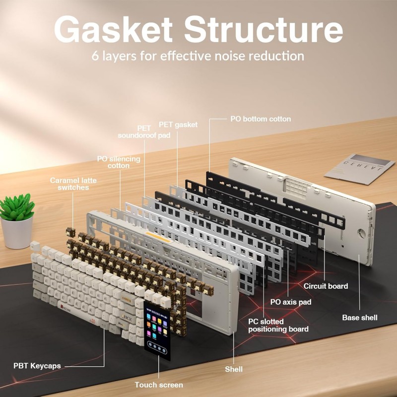 AULA L99 Tri-Mode Wireless Mechanical Keyboard (Caramel Latte Switches / 3.98" IPS Touchscreen / 75% Hot-Swap) - Latte Brown