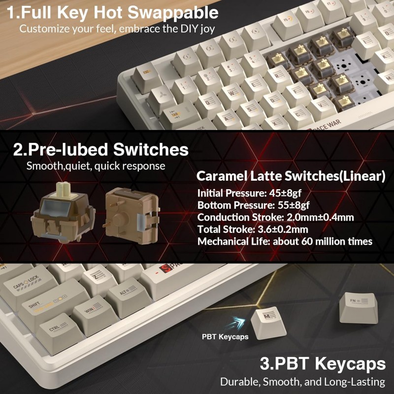 AULA L99 Tri-Mode Wireless Mechanical Keyboard (Caramel Latte Switches / 3.98" IPS Touchscreen / 75% Hot-Swap) - Latte Brown