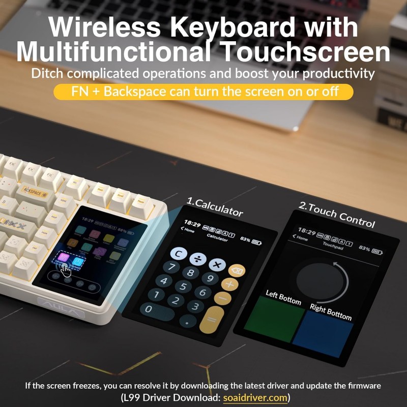 AULA L99 Tri-Mode Wireless Mechanical Keyboard (Caramel Latte Switches / 3.98" IPS Touchscreen / 75% Hot-Swap) - Latte Brown