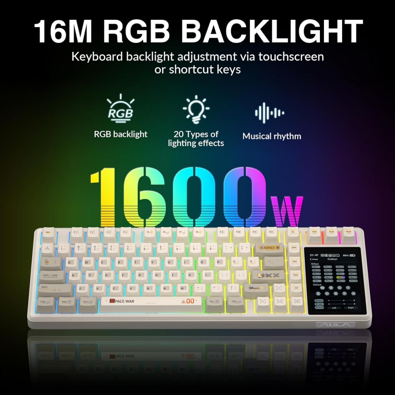 AULA L99 Tri-Mode Wireless Mechanical Keyboard (Caramel Latte Switches / 3.98" IPS Touchscreen / 75% Hot-Swap) - Latte Brown