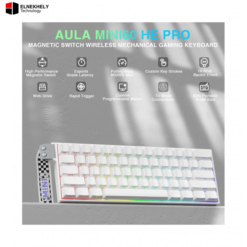 AULA MINI60 HE PRO Tri-Mode Magnetic Switches Gaming Keyboard (8K Polling Rate / Rapid Trigger) - White