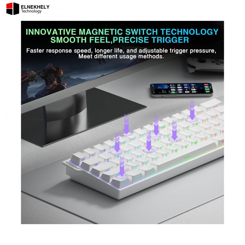 AULA MINI60 HE PRO Tri-Mode Magnetic Switches Gaming Keyboard (8K Polling Rate / Rapid Trigger) - White