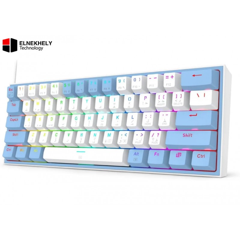 Redragon K617 Fizz RGB 60% Mechanical Keyboard – White/Blue, Red Switches, Compact Design, Full Anti-Ghosting, USB-C Connectivity, High-Performance Keyboard