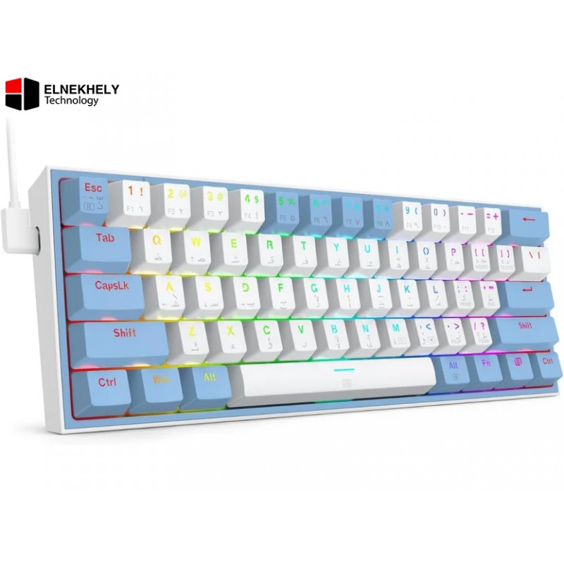 Redragon K617 Fizz RGB 60% Mechanical Keyboard – White/Blue, Red Switches, Compact Design, Full Anti-Ghosting, USB-C Connectivity, High-Performance Keyboard