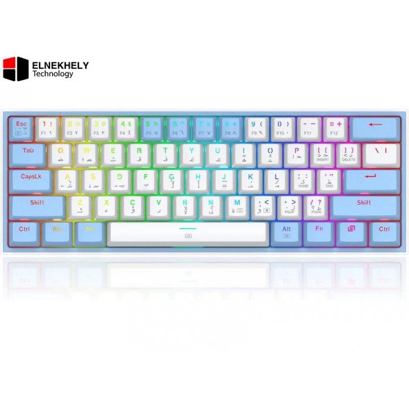 Redragon K617 Fizz RGB 60% Mechanical Keyboard – White/Blue, Red Switches, Compact Design, Full Anti-Ghosting, USB-C Connectivity, High-Performance Keyboard