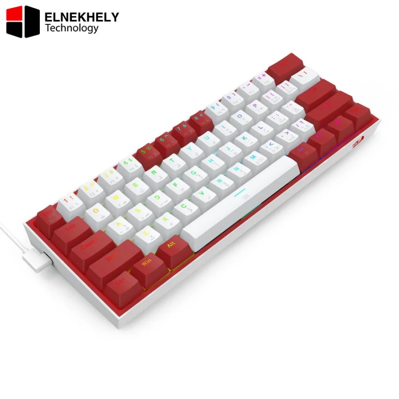 Redragon K617 Fizz RGB 60% Mechanical Keyboard – White/Red, Red Switches, Compact Design, Full Anti-Ghosting, USB-C Connectivity