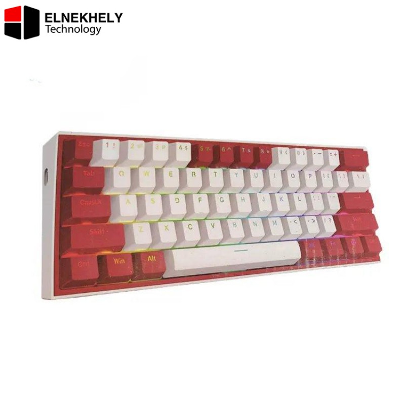 Redragon K617 Fizz RGB 60% Mechanical Keyboard – White/Red, Red Switches, Compact Design, Full Anti-Ghosting, USB-C Connectivity