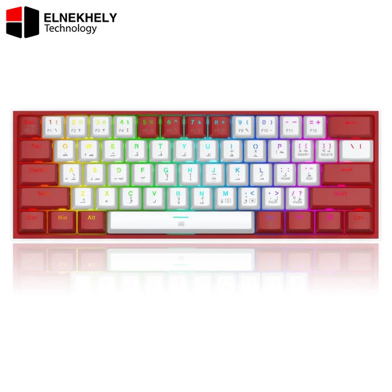 Redragon K617 Fizz RGB 60% Mechanical Keyboard – White/Red, Red Switches, Compact Design, Full Anti-Ghosting, USB-C Connectivity