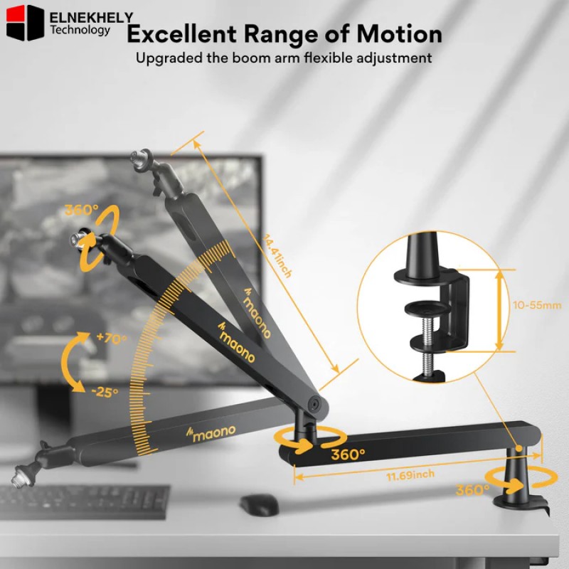 MAONO BA92 Microphone Suspension Boom Arm Stand – Universal Compatibility, 2kg Max Support, Smooth Adjustment MAONO BA92 Microphone Suspension Boom Arm Stand – Universal Compatibility, 2kg Max Support, Smooth Adjustment