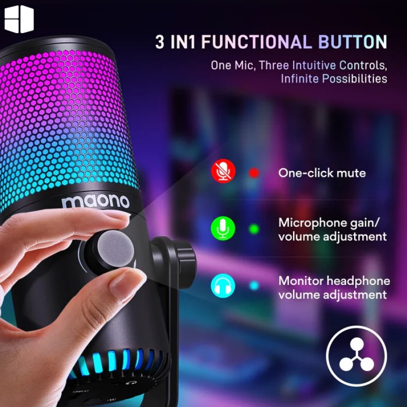 MAONO DM30 RGB USB Gaming Microphone, PC Programmable Condenser Mic with RGB Lights, Mute, Gain, Headphone Jack, Volume Control for Podcasting, Streaming, Twitch, YouTube, Computer, Mac, PS4, PS5 MAONO DM30 RGB USB Gaming Microphone, PC Programmable Condenser Mic with RGB Lights, Mute, Gain, Headphone Jack, Volume Control for Podcasting, Streaming, Twitch, YouTube, Computer, Mac, PS4, PS5