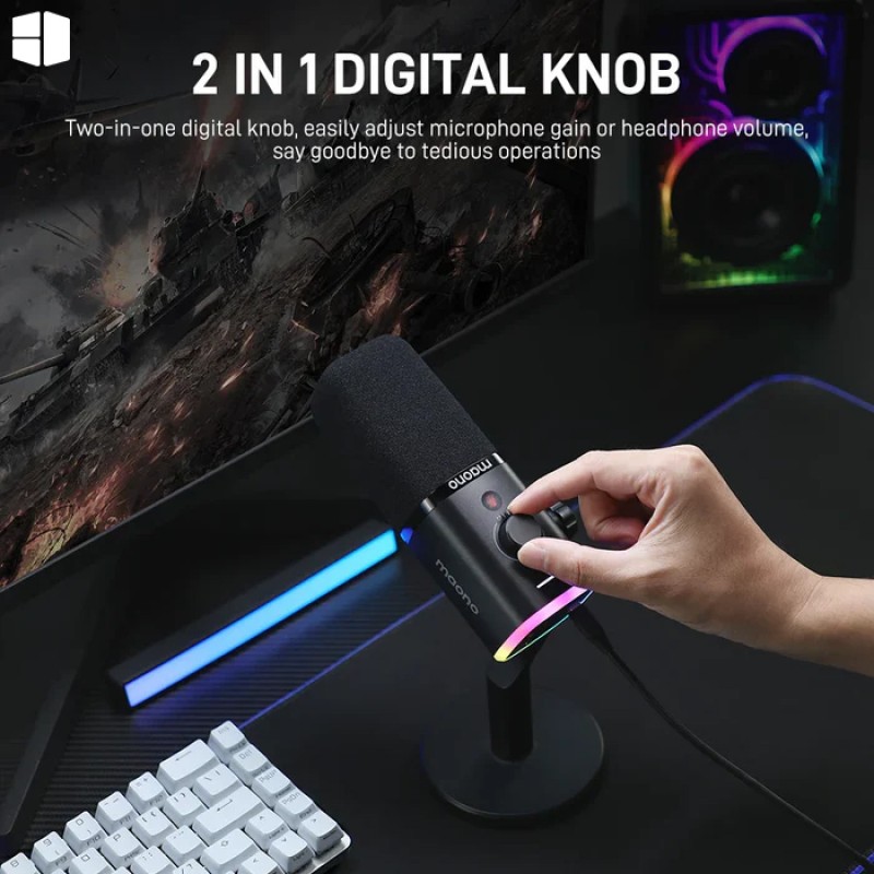 Maono PD100X-RGB USB/XLR Dynamic Microphone Gaming Desktop Stand | Black Maono PD100X-RGB USB/XLR Dynamic Microphone Gaming Desktop Stand | Black