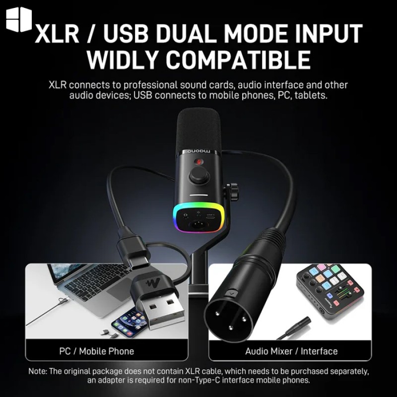 Maono PD100X-RGB USB/XLR Dynamic Microphone Gaming Desktop Stand | Black Maono PD100X-RGB USB/XLR Dynamic Microphone Gaming Desktop Stand | Black