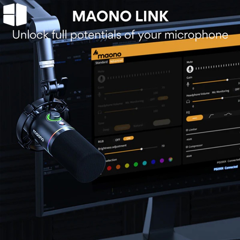MAONO PD200X USB XLR Dynamic Microphone Dynamic cardioid mic with 40Hz-16KHz response RGB lighting MAONO PD200X USB XLR Dynamic Microphone Dynamic cardioid mic with 40Hz-16KHz response RGB lighting