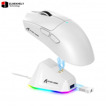 Attack Shark X11 Tri-Mode Wireless Gaming Mouse with RGB Charging Dock – PixArt PAW3311, 22000 DPI, HUYU Switches - Black / White