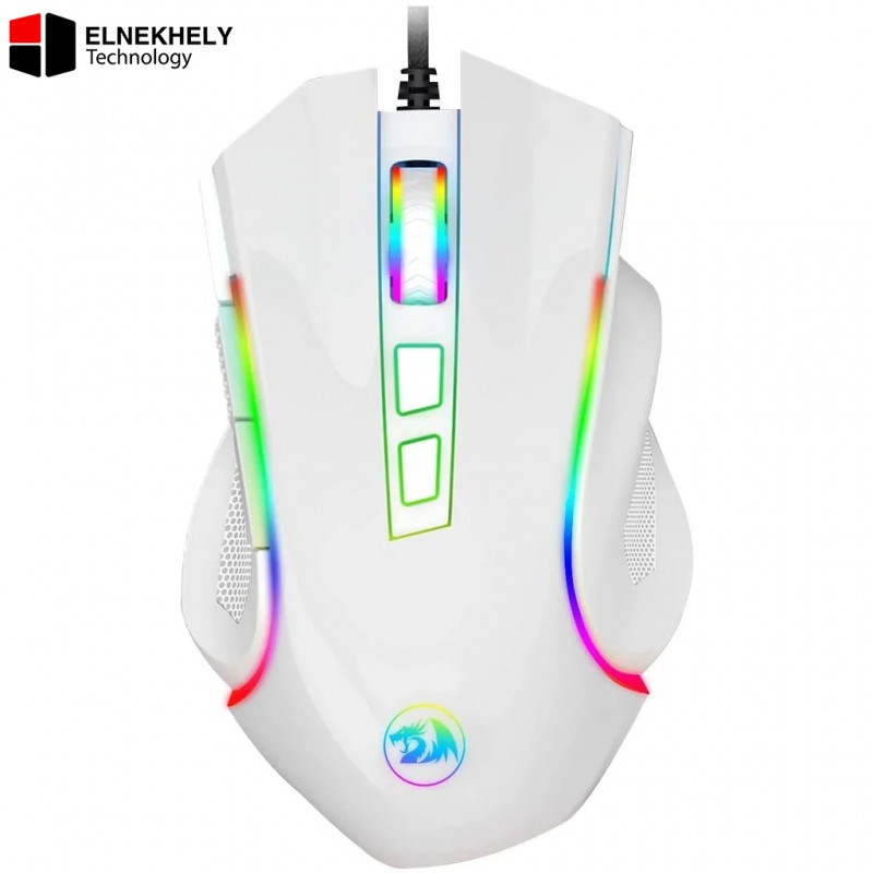 Redragon M607 Griffin RGB Gaming Mouse – White, 7200 DPI Optical Sensor, Adjustable DPI Levels, Ergonomic Design, Programmable Buttons for PC & Laptop