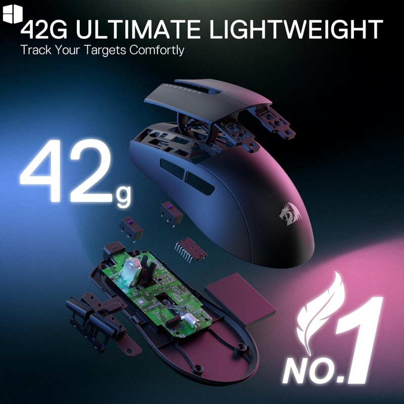 Redragon K1NG M724 Black Wired Gaming Mouse – 42g Ultra-Light, 12,400 DPI Pixart 3327 Sensor, 1000Hz Polling Rate