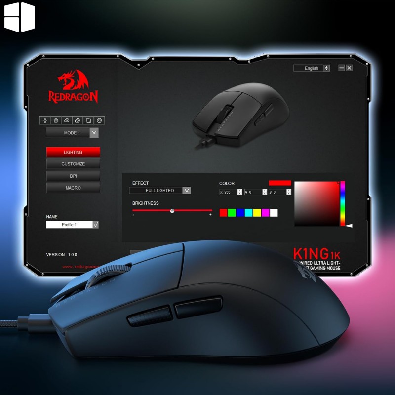 Redragon K1NG M724 Black Wired Gaming Mouse – 42g Ultra-Light, 12,400 DPI Pixart 3327 Sensor, 1000Hz Polling Rate