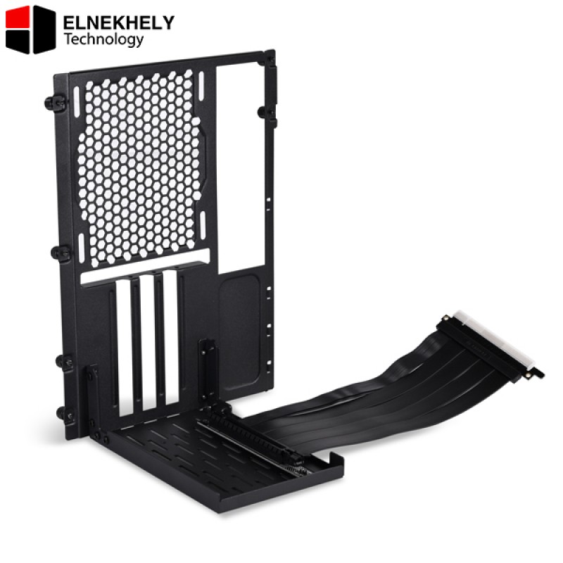 Lian Li O11D Vertical GPU Bracket Kit with PCIe 4.0 Riser Cable – Steel Construction, 200mm Cable – Black