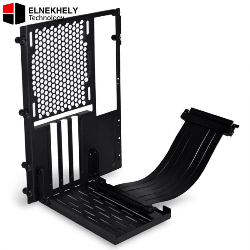 Lian Li O11D Vertical GPU Bracket Kit with PCIe 4.0 Riser Cable – Steel Construction, 200mm Cable – Black