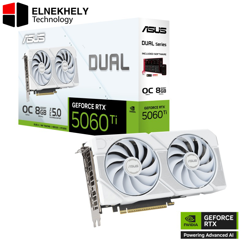 ASUS Dual GeForce RTX 5060 Ti 8GB GDDR7 White Graphics Card PCIe 5.0, 4K & 8K Support, HDMI 2.1, DisplayPort 2.1 ASUS Dual GeForce RTX 5060 Ti 8GB GDDR7 White Graphics Card PCIe 5.0, 4K & 8K Support, HDMI 2.1, DisplayPort 2.1