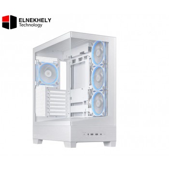 ASUS A31 PLUS Mid Tower PC Case with BTF motherboard support, tempered glass panels, 4 ARGB fans, 360mm radiator, 380mm GPU, 165mm CPU cooler, and USB 3.2 Gen 2x2 Type-C (WHITE)