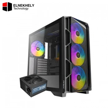 Antec AX1000 Lite Mid Tower Case with 4 ARGB Fans & Antec Atom B750 80+ Bronze PSU Bundle – Black