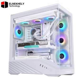 Lian Li Lancool 207 Digital White Mid-Tower Gaming Case – Built-In Digital Display, High-Airflow Mesh Design, Tempered Glass Side Panel, Premium Cooling Support