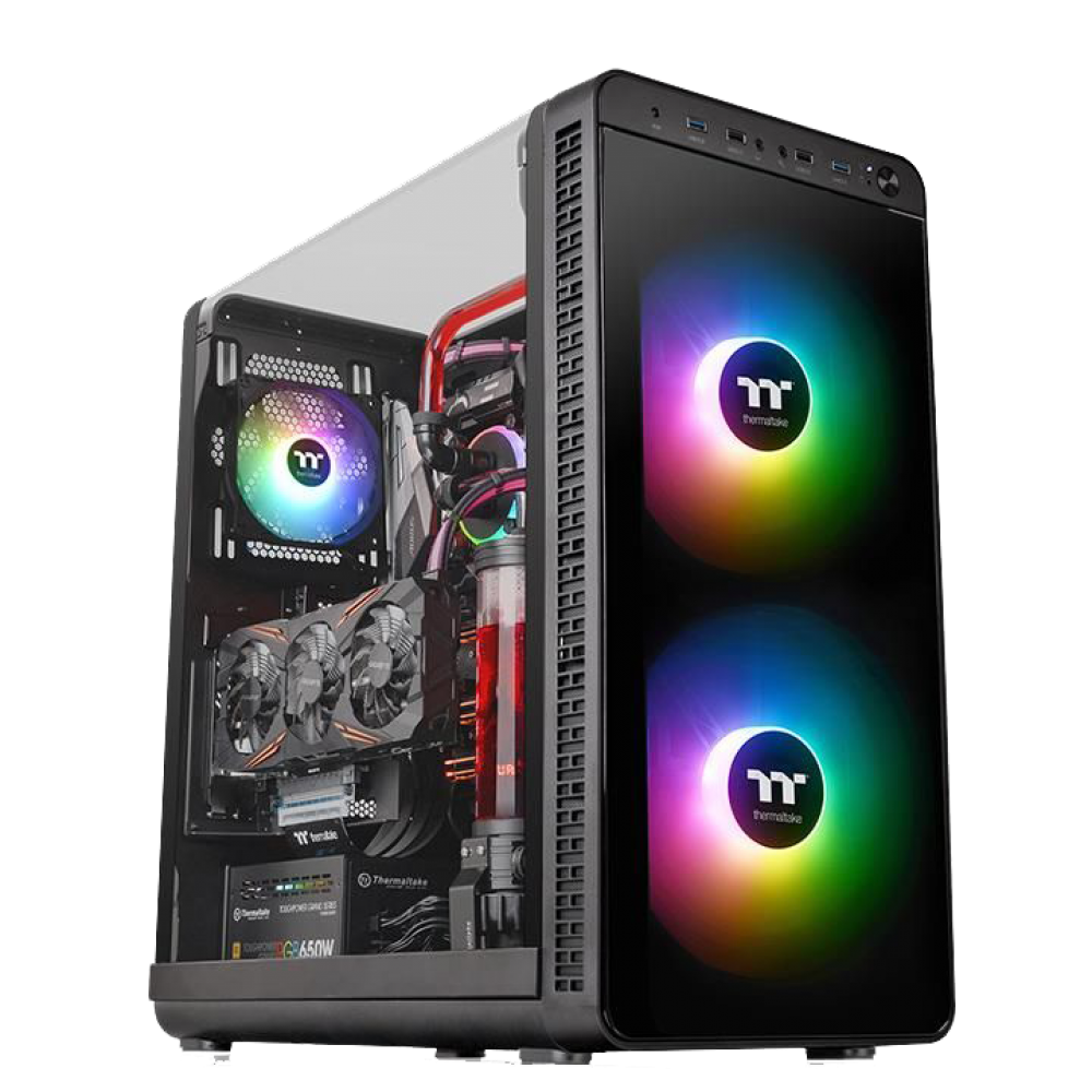 Boîtier PC Thermaltake S370 - Mid Tower Noir, Façade Maille Avec Accents Bois, 4 Ventilateurs, Port USB-C