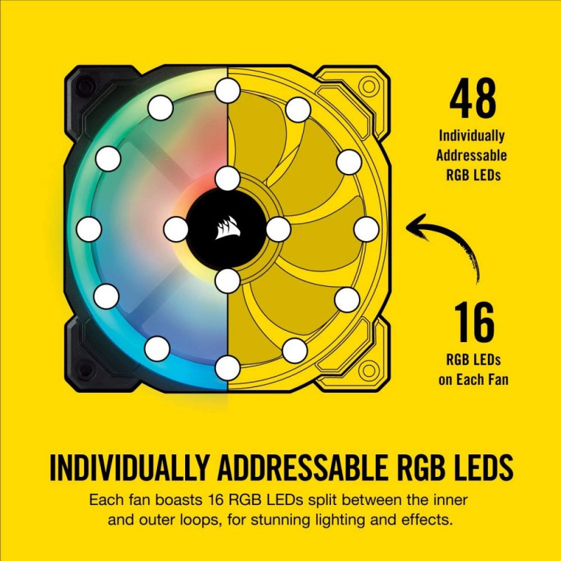 Corsair iCUE LL120 RGB Kit of 3 Addressable RGB 600-1500 RPM Case Fans