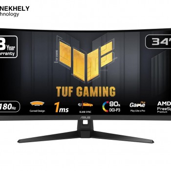 ASUS TUF Gaming 34” Ultra-Wide Curved Monitor (VG34VQ3B) – 21:9 QHD (3440x1440), 180Hz, 1ms, Extreme Low Motion Blur Sync, FreeSync Premium, Speaker, 90% DCI-P3, DisplayWidget Center