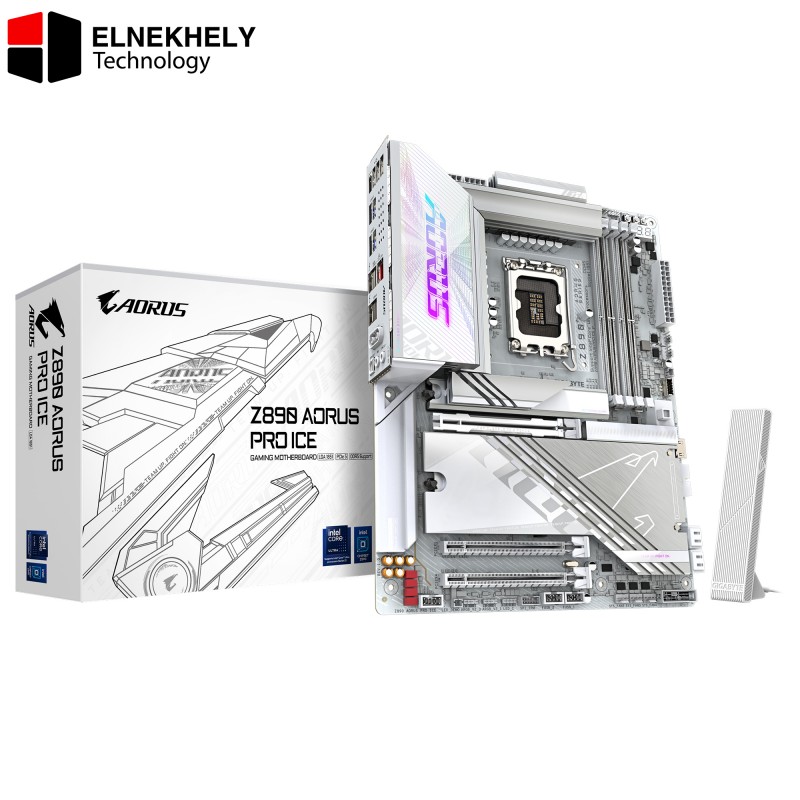 GIGABYTE Z890 AORUS PRO ICE – ATX Motherboard for Intel Core Ultra (Series 2), LGA 1851, DDR5, 5x M.2, PCIe 5.0, Thunderbolt 4, Wi-Fi 7, 5GbE LAN, EZ-Latch GIGABYTE Z890 AORUS PRO ICE – ATX Motherboard for Intel Core Ultra (Series 2), LGA 1851, DDR5, 5x M.2, PCIe 5.0, Thunderbolt 4, Wi-Fi 7, 5GbE LAN, EZ-Latch