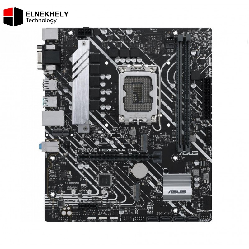 ASUS PRIME H610M-A D4-CSM H610 LGA 1700 mic-ATX motherboard with DDR4 PCIe 4.0 dual M.2 slots Intel 1 Gb Ethernet DisplayPort HDMI D-Sub USB 3.2 Gen 2 ports SATA 6 Gbps Addressable Gen 2 headers and Aura Sync