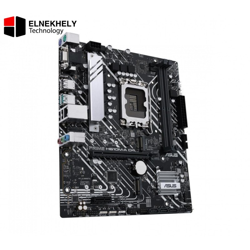 ASUS PRIME H610M-A D4-CSM H610 LGA 1700 mic-ATX motherboard with DDR4 PCIe 4.0 dual M.2 slots Intel 1 Gb Ethernet DisplayPort HDMI D-Sub USB 3.2 Gen 2 ports SATA 6 Gbps Addressable Gen 2 headers and Aura Sync