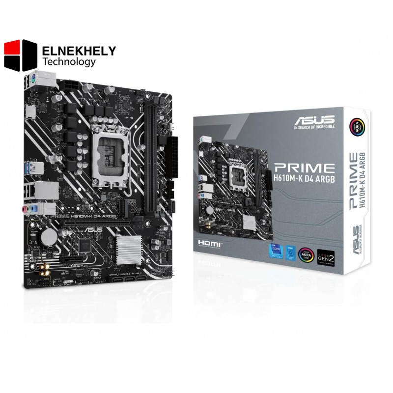 ASUS PRIME H610M-A D4-CSM H610 LGA 1700 mic-ATX motherboard with DDR4 PCIe 4.0 dual M.2 slots Intel 1 Gb Ethernet DisplayPort HDMI D-Sub USB 3.2 Gen 2 ports SATA 6 Gbps Addressable Gen 2 headers and Aura Sync