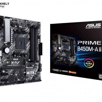 ASUS PRIME B450M-A II AMD B450 AM4 micro ATX motherboard with M.2 support, HDMI/DVI-D/D-Sub, SATA 6 Gbps, 1 Gb Ethernet, USB 3.2 Gen 2 Type-A, and Aura Sync RGB