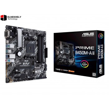 ASUS PRIME B450M-A II AMD B450 AM4 micro ATX motherboard with M.2 support, HDMI/DVI-D/D-Sub, SATA 6 Gbps, 1 Gb Ethernet, USB 3.2 Gen 2 Type-A, and Aura Sync RGB