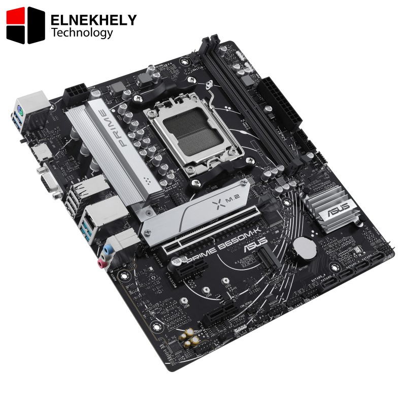 ASUS PRIME B650M-K Micro-ATX Motherboard – AMD AM5 Socket, DDR5 Memory, PCIe 5.0 M.2, Realtek 2.5Gb Ethernet, HDMI, VGA, USB 3.2 Gen 2, Front USB Type-C, BIOS FlashBack, Aura Sync RGB, Advanced Cooling & ASUS OptiMem II