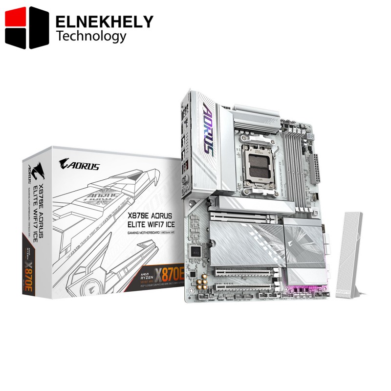 GIGABYTE X870E AORUS ELITE WiFi7 ICE Motherboard – AMD AM5, DDR5, PCIe 5.0, USB4, 2.5GbE LAN, White Edition